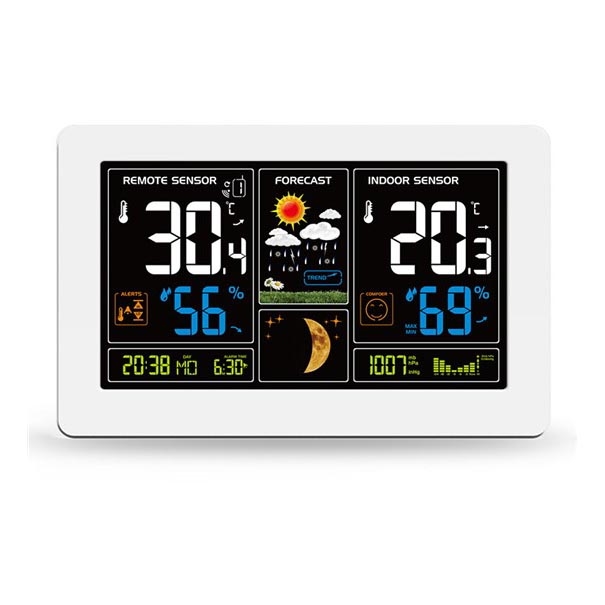 Stacja meteorologiczna z wyświetlaczem LCD USB ładowanie 2xAAA/5V + 2xAAA biały