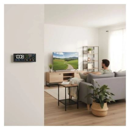 Stacja pogodowa z kolorowym wyświetlaczem LCD i budzikiem 5V 3xAAA + 2xAA czarna