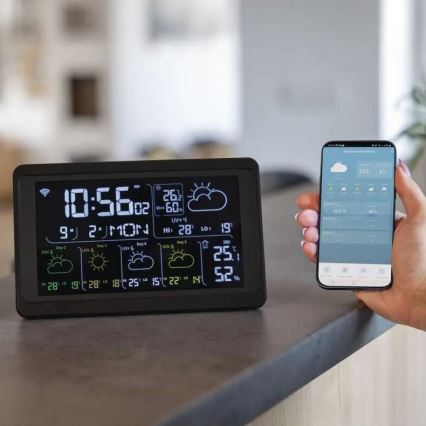 Stacja pogodowa z wyświetlaczem LCD GoSmart 230V/3xAAA + 2×AAA Wi-Fi Tuya czarna