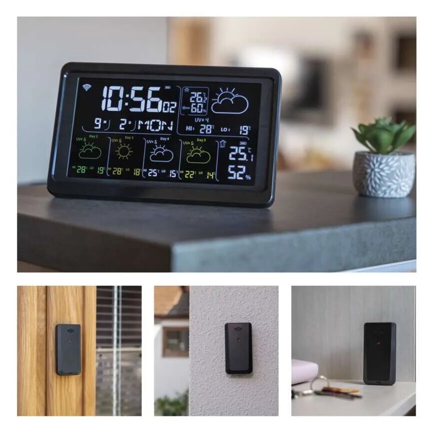 Stacja pogodowa z wyświetlaczem LCD GoSmart 230V/3xAAA + 2×AAA Wi-Fi Tuya czarna
