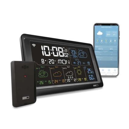 Stacja pogodowa z wyświetlaczem LCD GoSmart 230V/3xAAA + 2×AAA Wi-Fi Tuya czarna