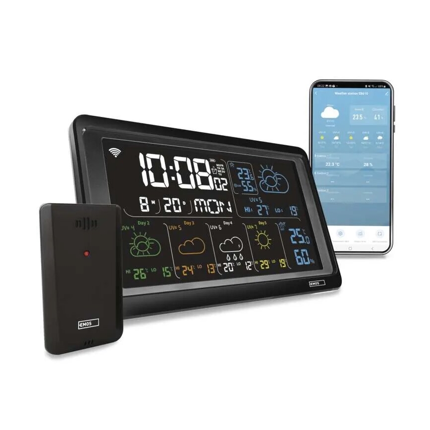 Stacja pogodowa z wyświetlaczem LCD GoSmart 230V/3xAAA + 2×AAA Wi-Fi Tuya czarna