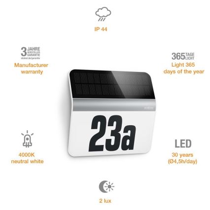 STEINEL 007140 - LED Solarny numer domu XSolar LH-N LED / 0,03W nierdzewny IP44