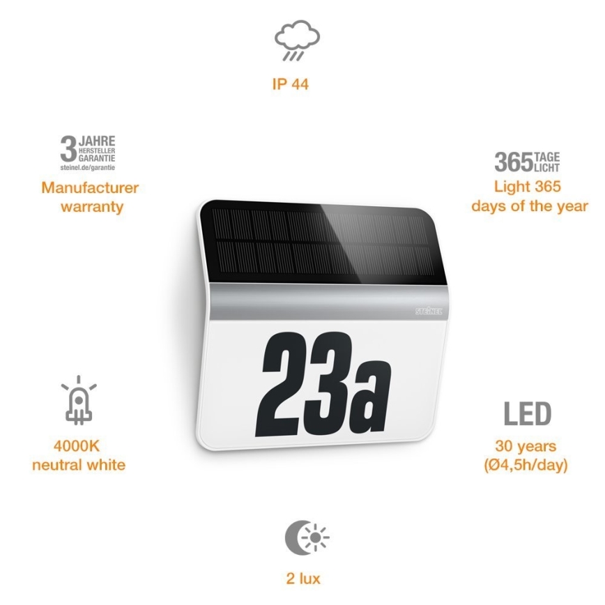 STEINEL 007140 - LED Numer domu solarny XSolar LH-N LED/0,03W stal nierdzewna