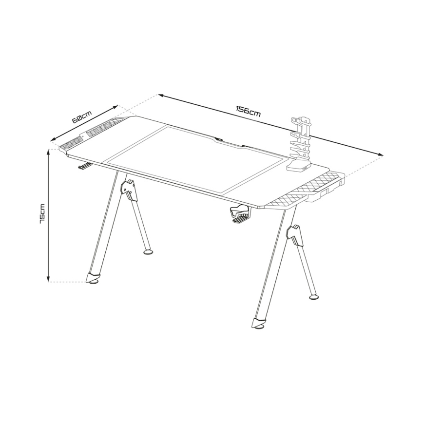 Stół do gier FALCON z podświetleniem LED RGB 156x60 cm czarny