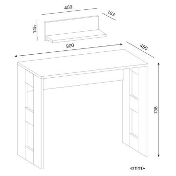 Stół do pracy ROBIN 74x90 cm + półka ścienna 14x45 cm biały
