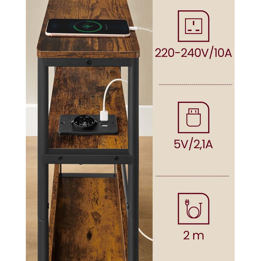 Stolik boczny ROD z wbudowanym gniazdem i portami USB, brązowo-czarny