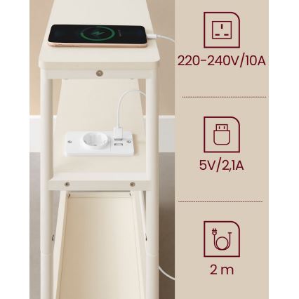 Stolik boczny z wbudowanym gniazdem i portami USB ROD biały/kremowy