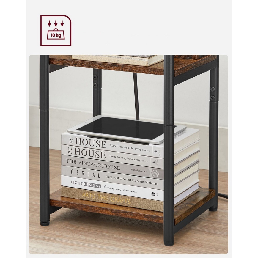 Stolik boczny z wbudowanymi gniazdami i portami USB ROD brązowy/czarny