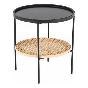 Stolik kawowy 45x45 cm czarny/rattan