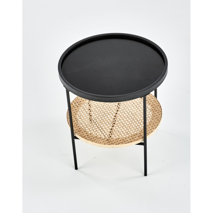 Stolik kawowy 45x45 cm czarny/rattan