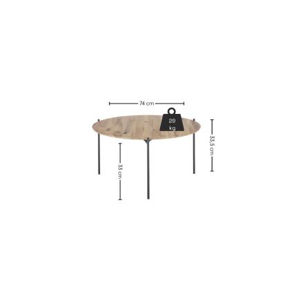 Stolik kawowy AURA o średnicy 74 cm, dąb/antracyt
