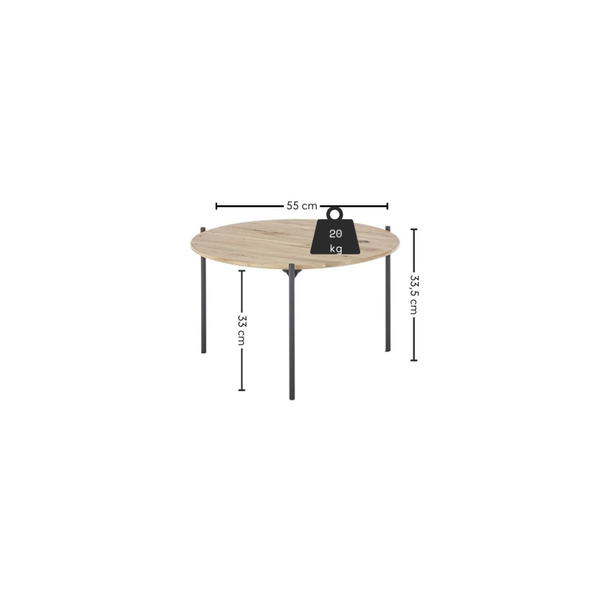 Stolik kawowy AURA, śr. 55 cm, dąb/antracyt