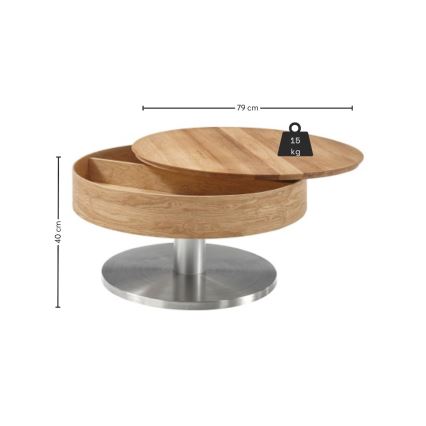 Stolik kawowy BLOCK śr. 79 cm dąb/srebrny