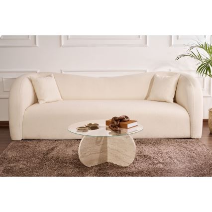 Stolik kawowy BUBBLE śr. 75 cm trawertyn/przezroczysty