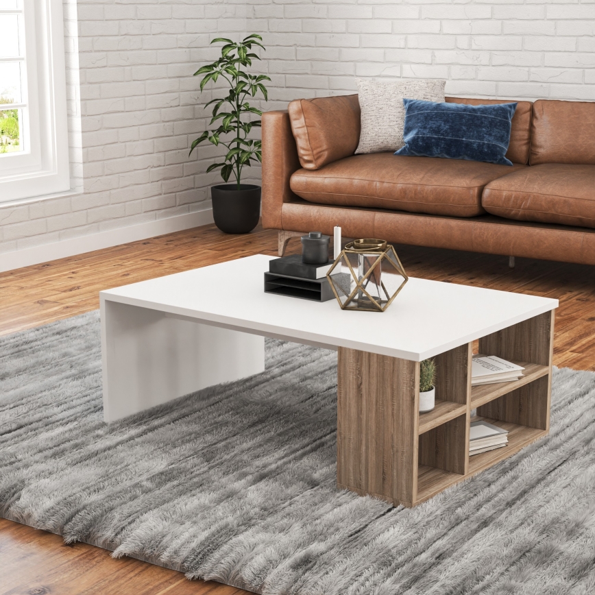 Stolik kawowy DEFNE 34x90 cm biały/brązowy