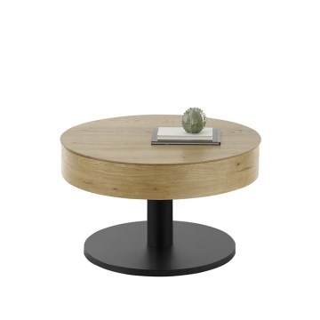 Stolik kawowy ELEMENT z podnoszonym blatem, o średnicy 75 cm, dąb/czarny