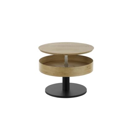 Stolik kawowy ELEMENT z podnoszonym blatem, o średnicy 75 cm, dąb/czarny
