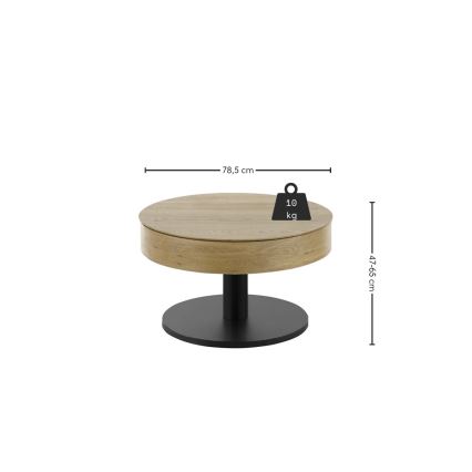 Stolik kawowy ELEMENT z podnoszonym blatem, o średnicy 75 cm, dąb/czarny