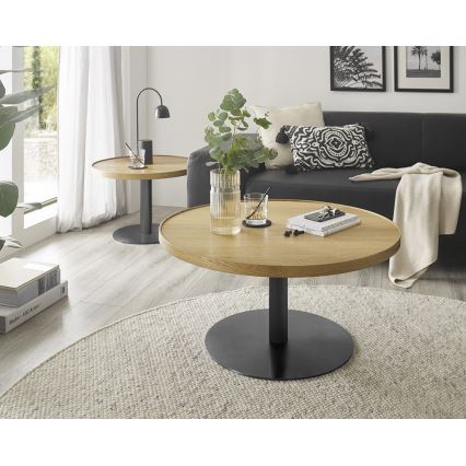 Stolik kawowy FOCUS śr. 80 cm dąb/czarny