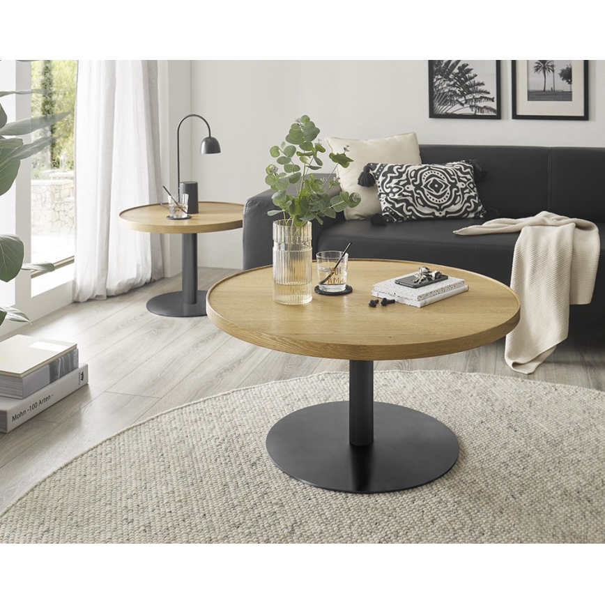 Stolik kawowy FOCUS śr. 80 cm dąb/czarny
