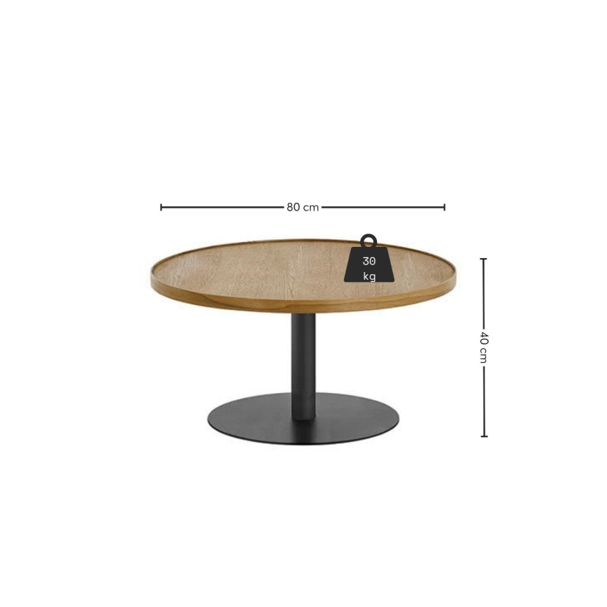 Stolik kawowy FOCUS śr. 80 cm dąb/czarny