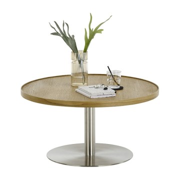 Stolik kawowy FOCUS śr. 80 cm dąb/stal nierdzewna
