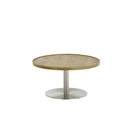 Stolik kawowy FOCUS śr. 80 cm dąb/stal nierdzewna