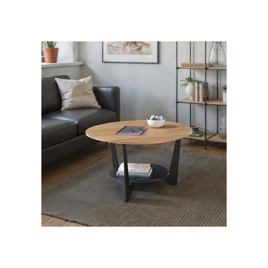 Stolik kawowy MARMO śr. 70 cm dąb/czarny