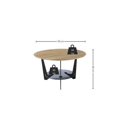 Stolik kawowy MARMO śr. 70 cm dąb/czarny