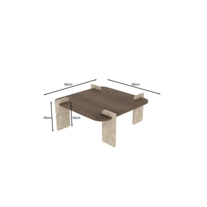 Stolik kawowy PURO 90x90 cm orzech/trawertyn