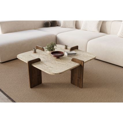 Stolik kawowy PURO 90x90 cm trawertyn/orzech