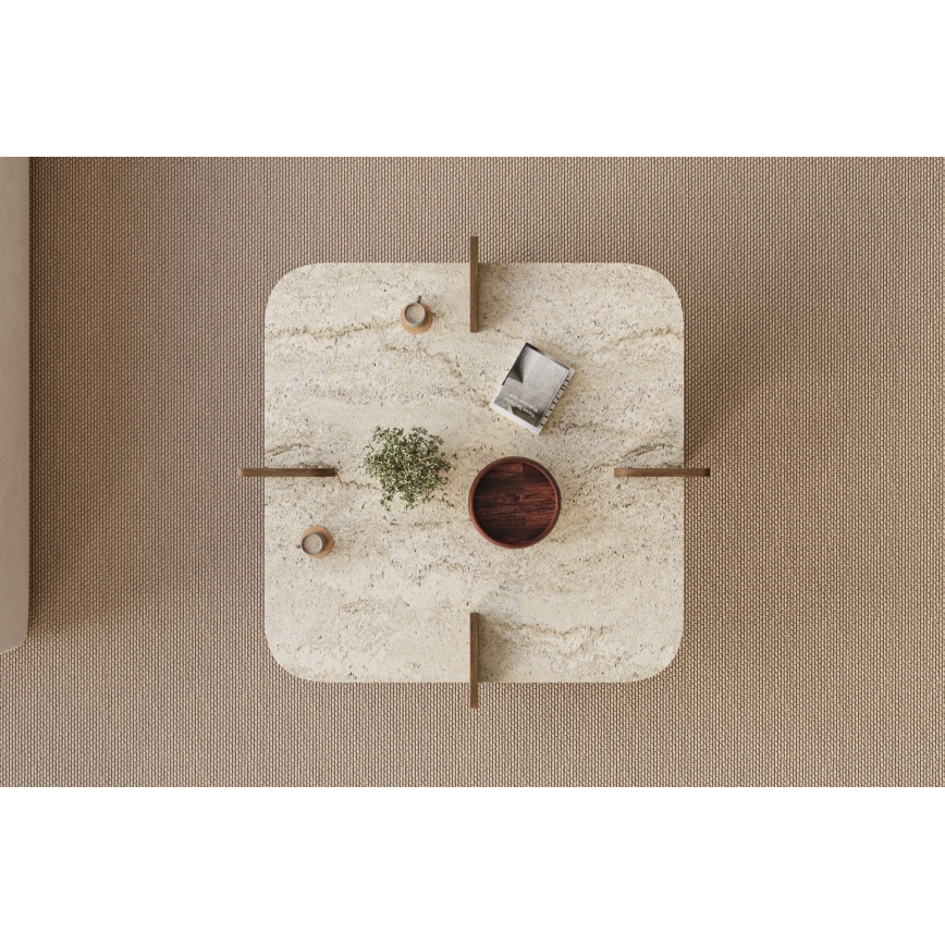 Stolik kawowy PURO 90x90 cm trawertyn/orzech