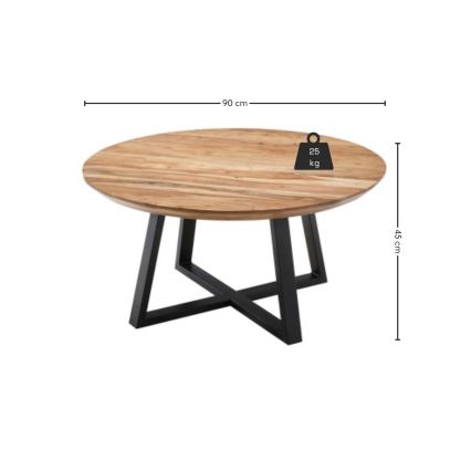 Stolik kawowy RIVA Ø 90 cm, akacja/czarny