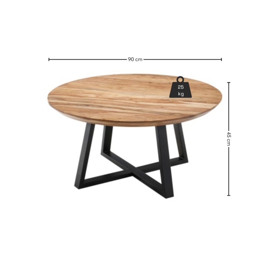 Stolik kawowy RIVA Ø 90 cm, akacja/czarny