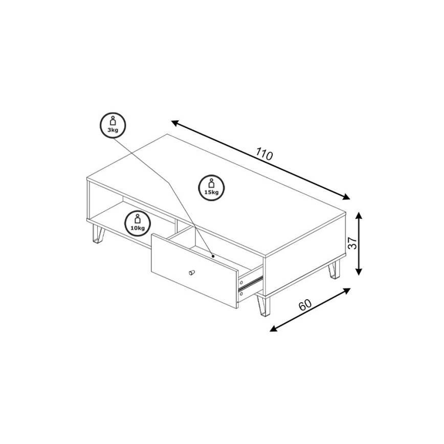 Stolik kawowy SULA dąb artisan/biały