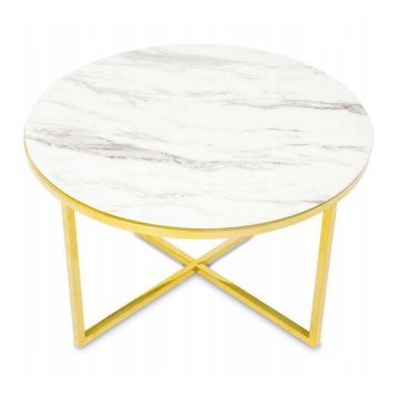 Stolik kawowy VERTIGO 45x80 cm złoty/biały dekor marmuru