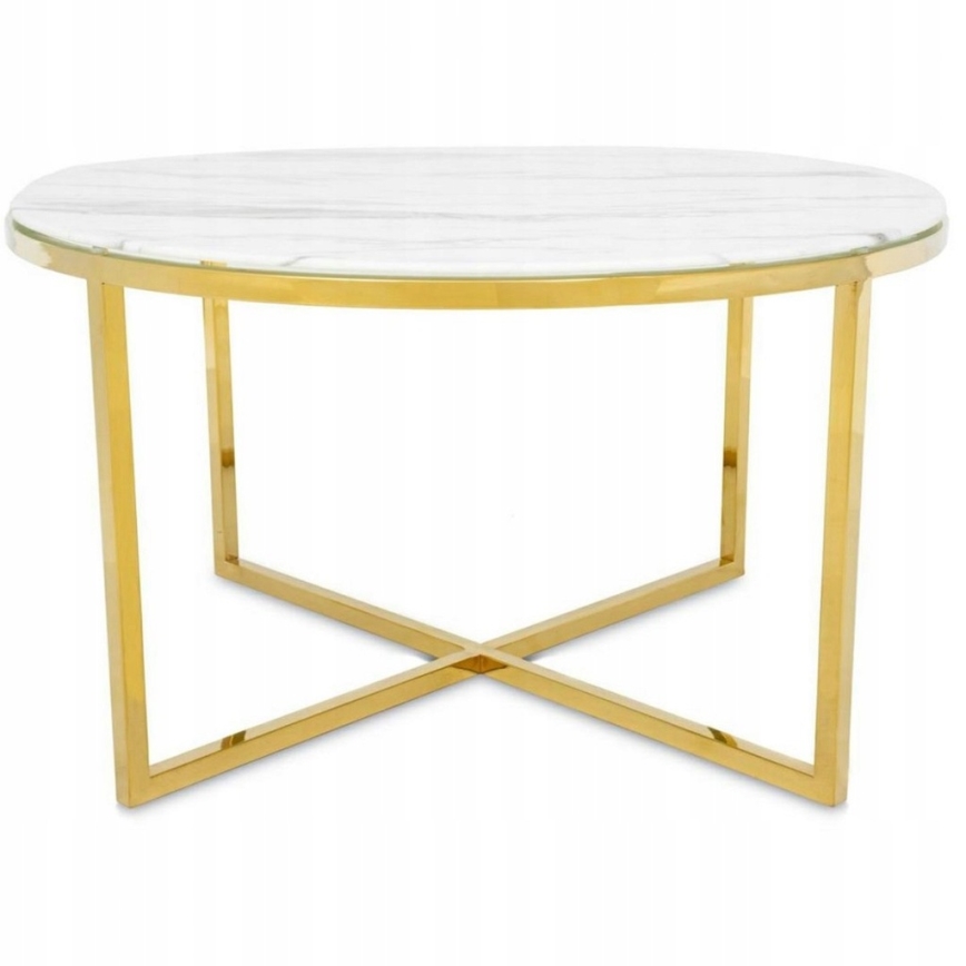 Stolik kawowy VERTIGO 45x80 cm złoty/biały dekor marmuru