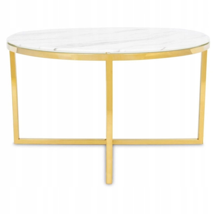 Stolik kawowy VERTIGO 45x80 cm złoty/biały dekor marmuru