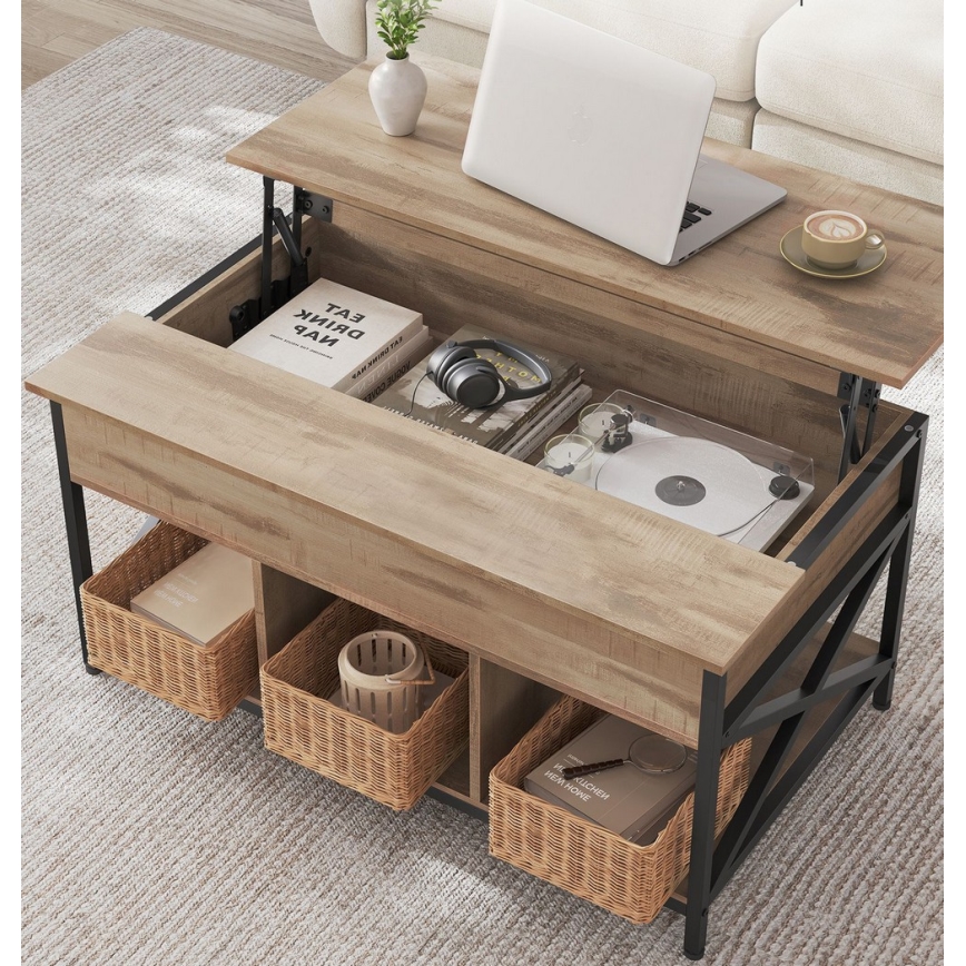 Stolik kawowy z podnoszonym blatem NYRO brązowy/czarny