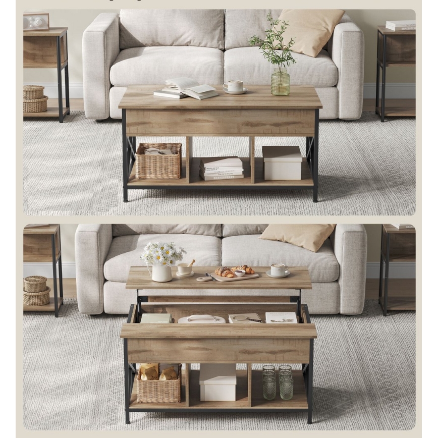 Stolik kawowy z podnoszonym blatem NYRO brązowy/czarny