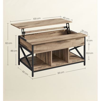 Stolik kawowy z podnoszonym blatem NYRO brązowy/czarny