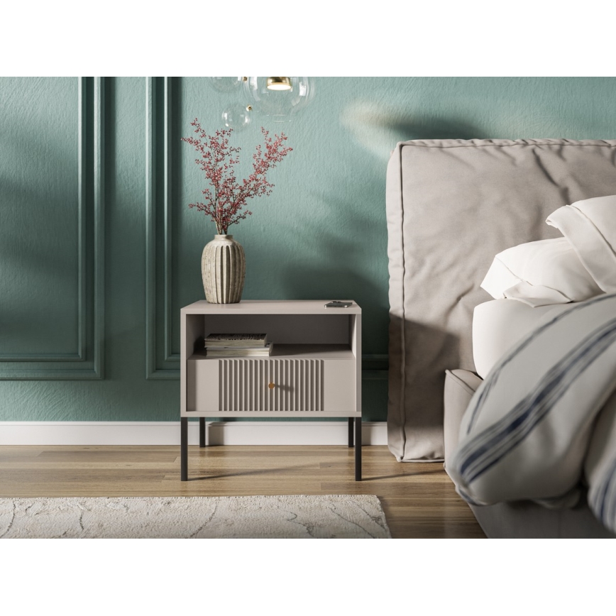 Stolik nocny LUE beżowy/czarny