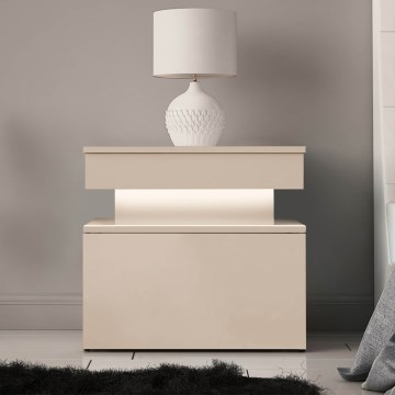 Stolik nocny z oświetleniem LED GLOSSA 55x51 cm beżowy