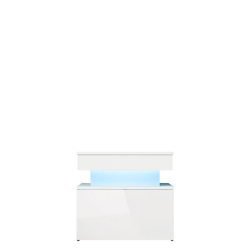 Stolik nocny z oświetleniem LED GLOSSA 55x51 cm biały/biały połysk
