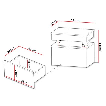 Stolik nocny z oświetleniem LED GLOSSA 55x51 cm biały/biały połysk