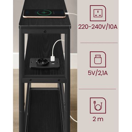 Stolik pomocniczy ROD z wbudowanym gniazdkiem i portami USB, czarny