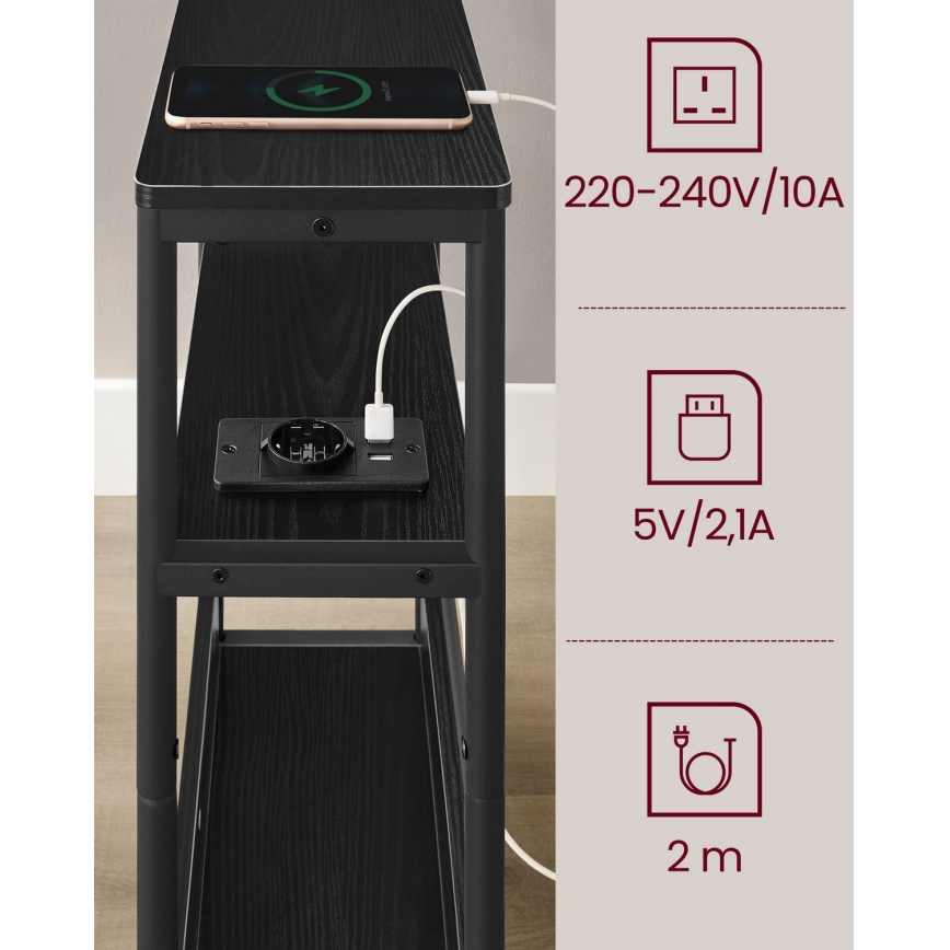 Stolik pomocniczy ROD z wbudowanym gniazdkiem i portami USB, czarny