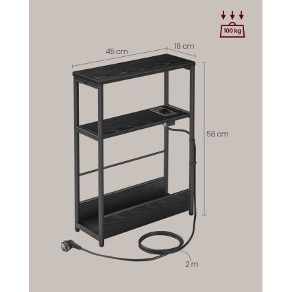 Stolik pomocniczy ROD z wbudowanym gniazdkiem i portami USB, czarny