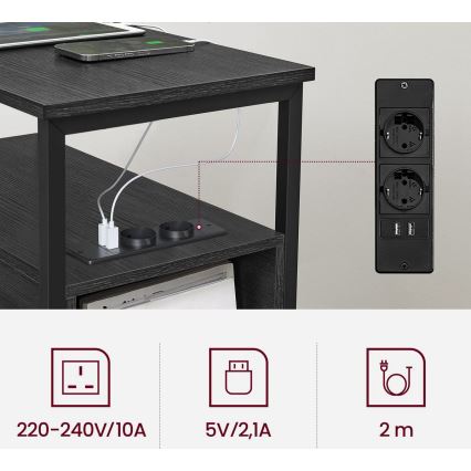 Stolik pomocniczy z wbudowanymi gniazdkami i portami USB ROD czarny